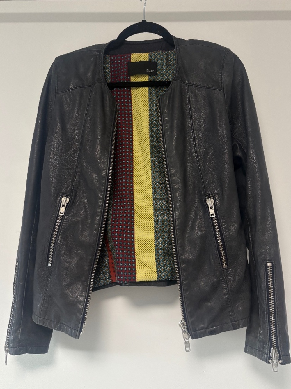 BULLY 100% leather jacket. S/M Size. Dark grey/faded black color. Slim fit